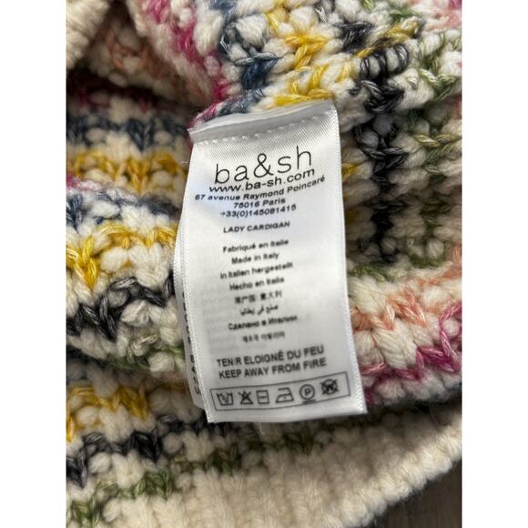 Ba&sh Bianca Multi Chunky Wool Knit Round Neck Button Cardigan Sweater XS - Picture 5 of 7